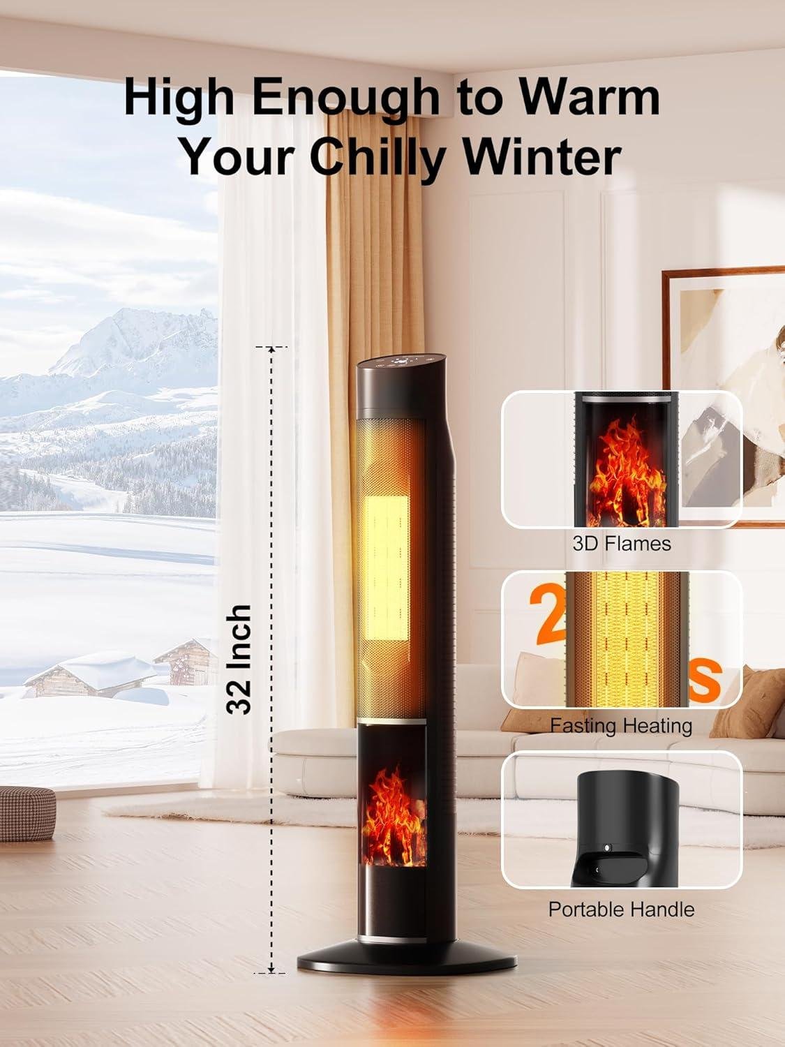 Stay Cozy Together: Our 32” Space Heater with 3D Flames!
