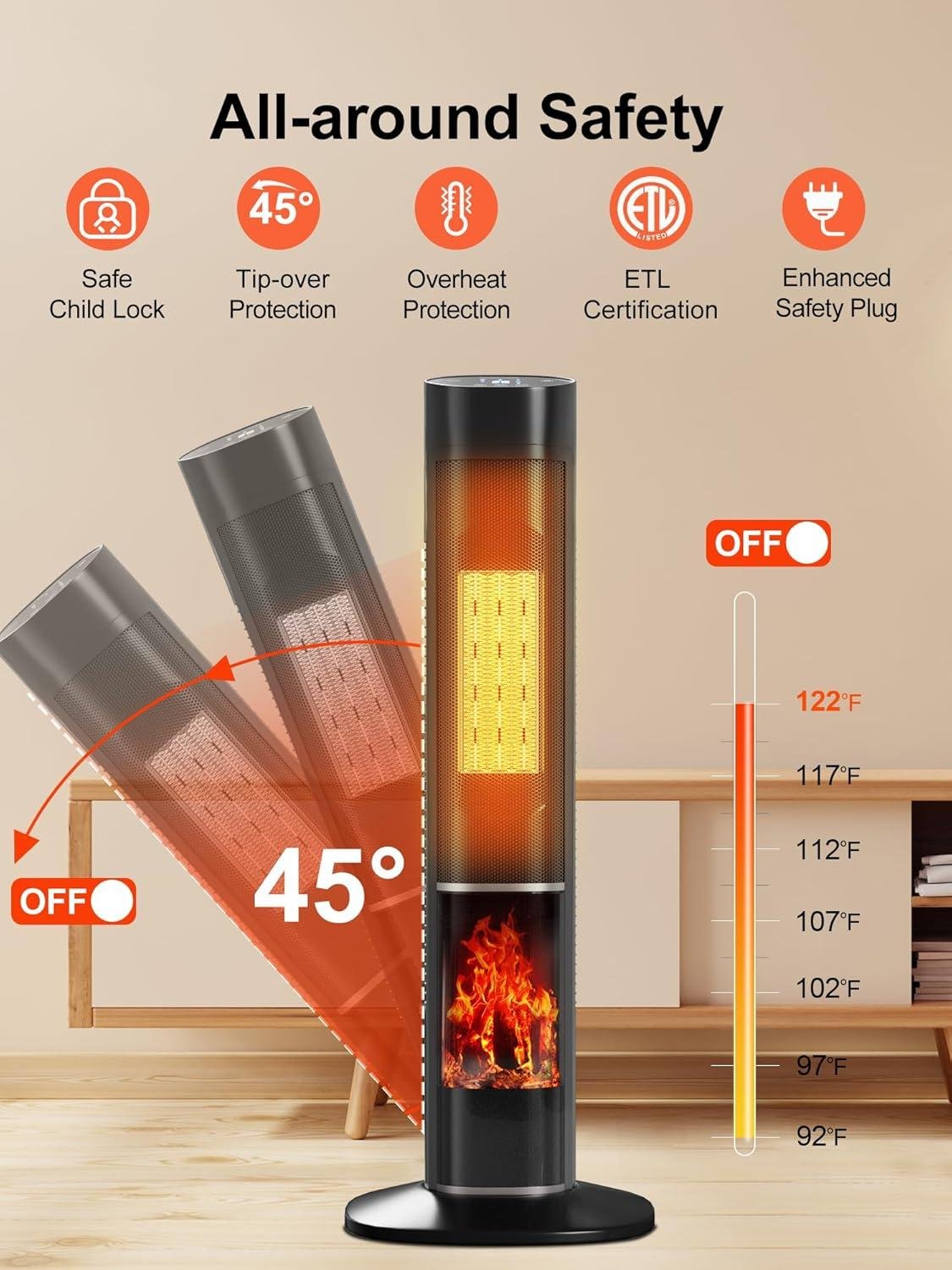 Stay Cozy Together: Our 32” Space Heater with 3D Flames!