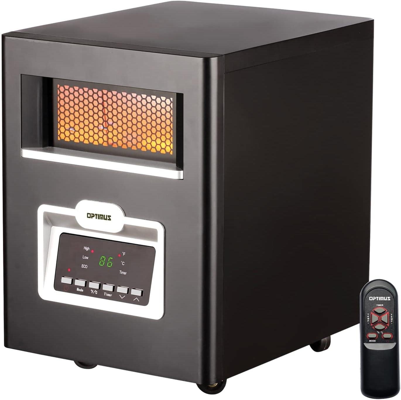 Stay Cozy with Our Optimus Infrared Quartz Heater: Remote & LED!