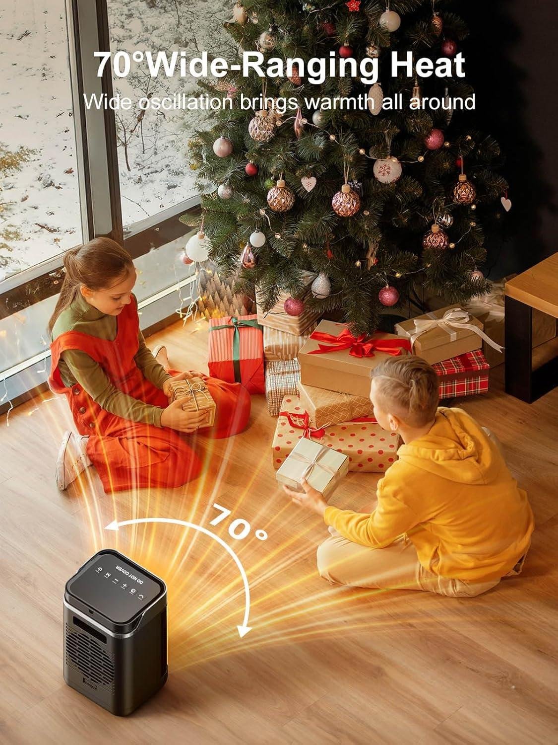 Stay Cozy Anywhere: Our Portable Space Heater with Remote & 12H Timer!