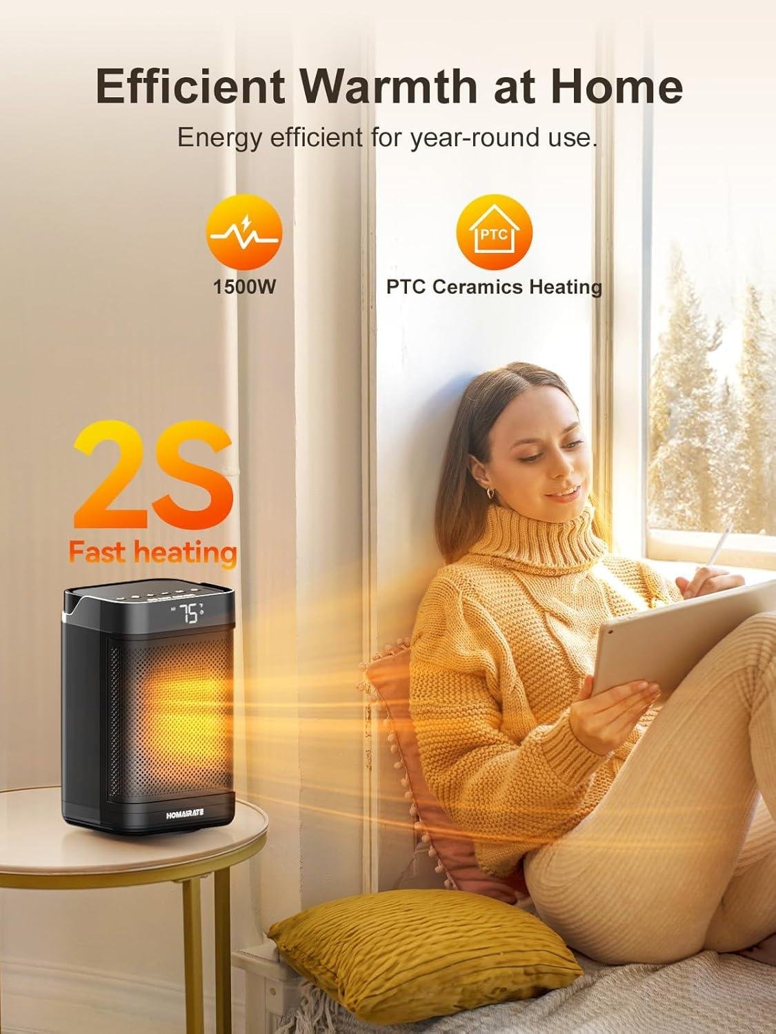 Stay Cozy Anywhere: Our Portable Space Heater with Remote & 12H timer!