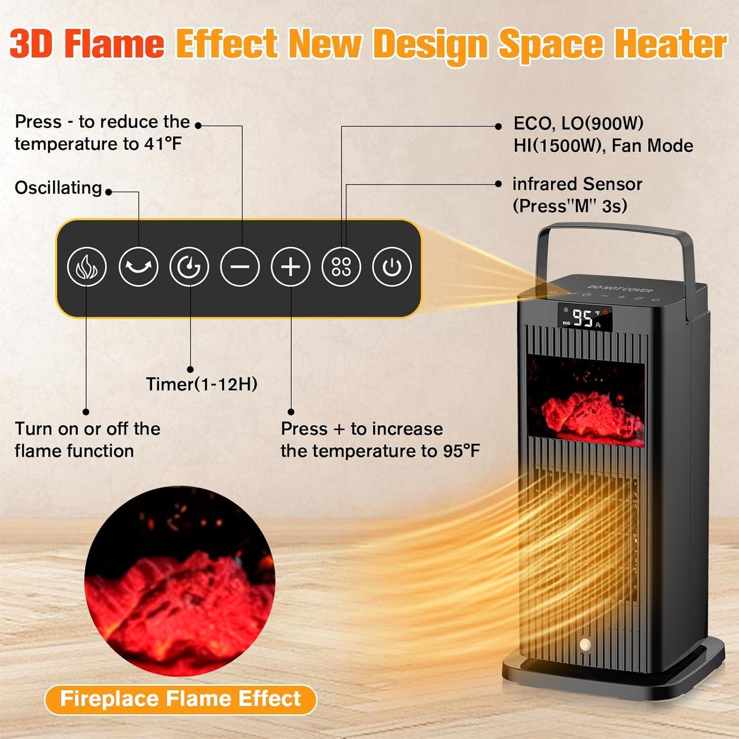 Stay Cozy This Winter: Our 2024 Mini Portable Space Heater with Infrared Sensor & Fireplace Effect!