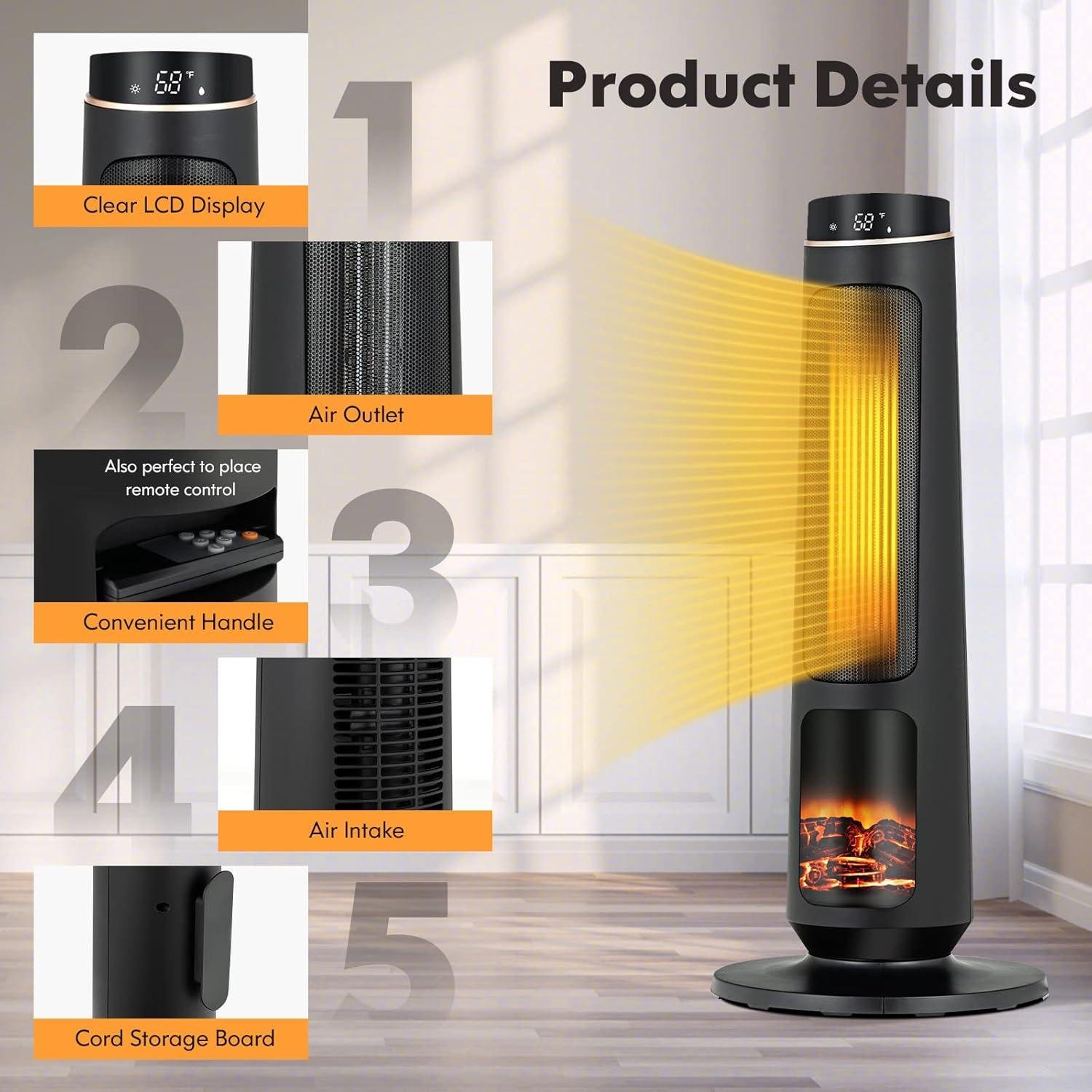 Stay Cozy with Our tangkula 1500W Space Heater: Fast Heat & 3D Flame!