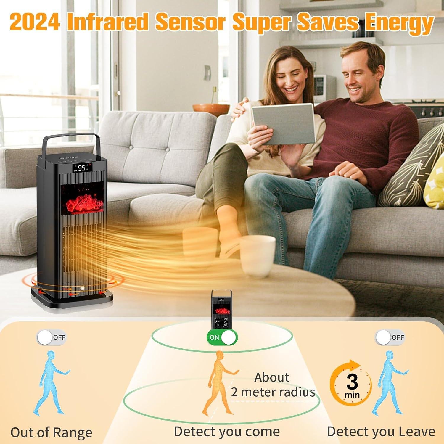 Stay Cozy This Winter: Our 2024 Mini Portable Space Heater with Infrared Sensor & Fireplace Effect!