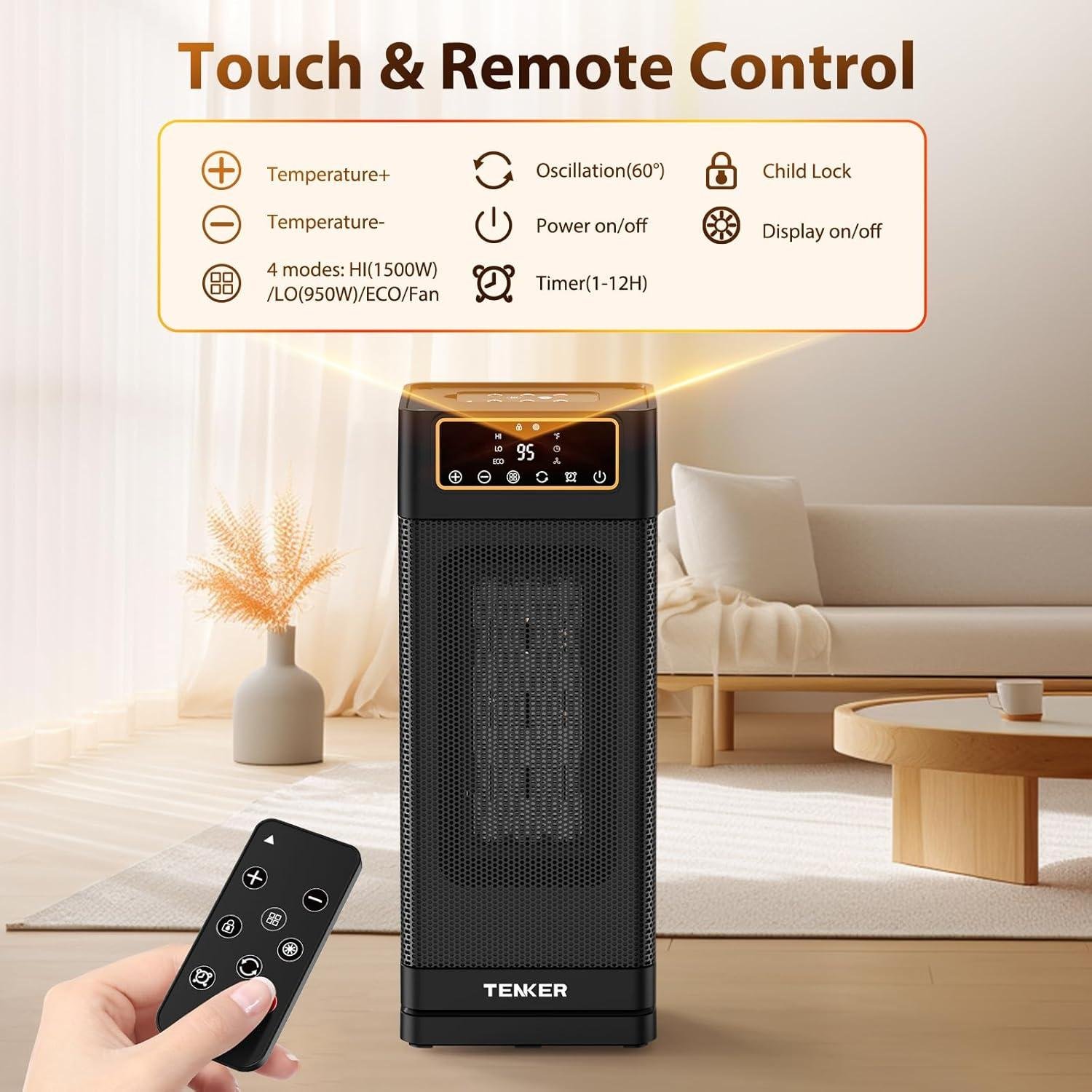 Stay Cozy with Our TENKER 1500W Space Heater: Quick, Quiet & Convenient!