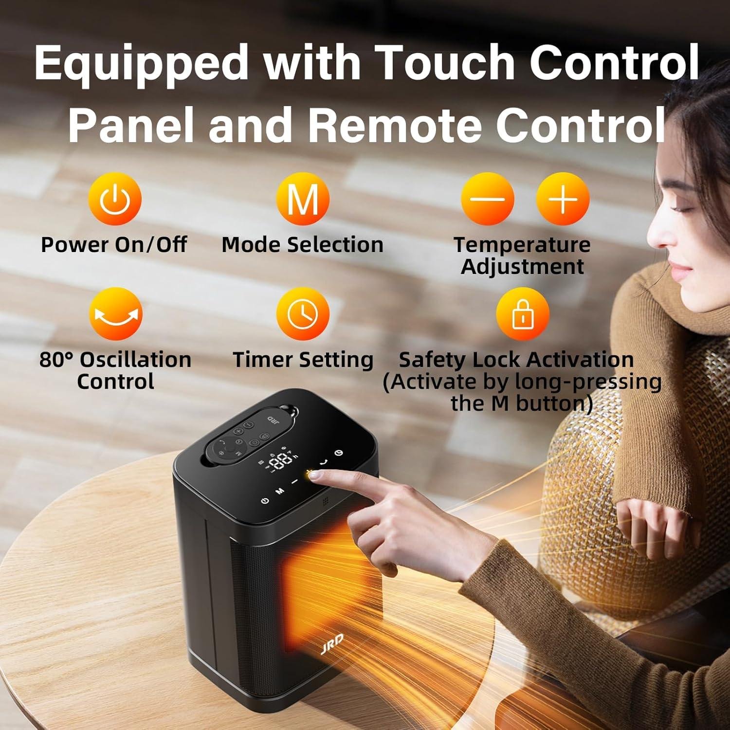 Stay Cozy with Our JRD space Heater: Remote, Timer & Safety!