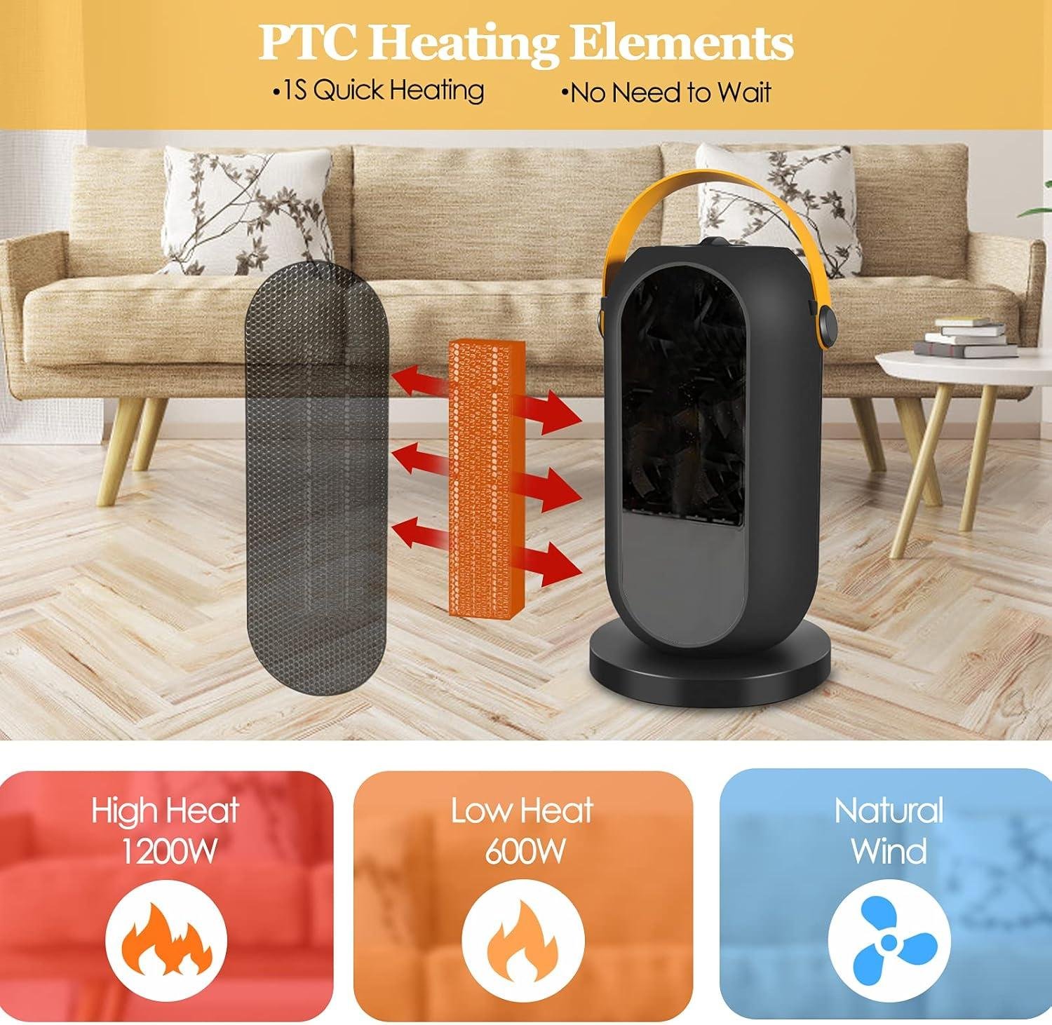 Stay Cozy with Our 1500W Oscillating Space heater for Small Rooms!