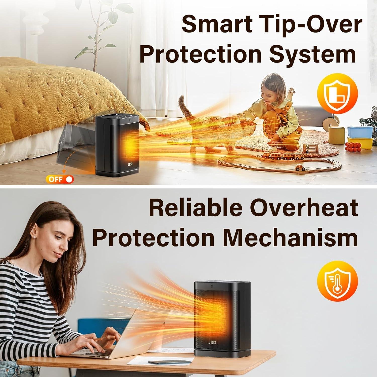 Stay Cozy with Our JRD space Heater: Remote, Timer & safety!