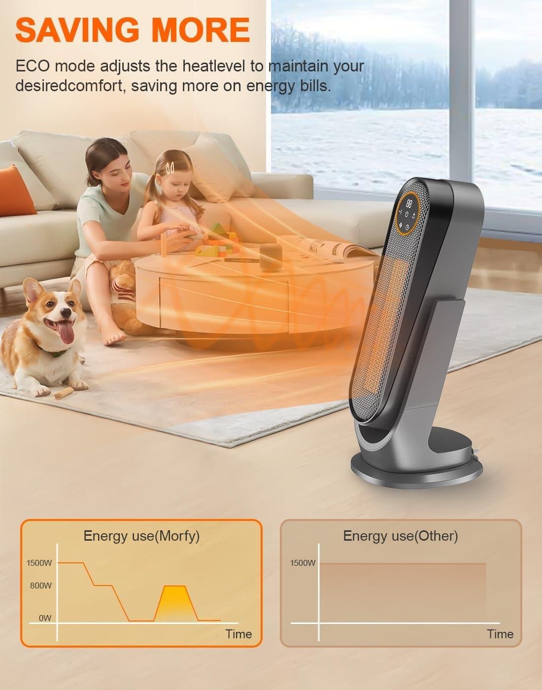 Stay Cozy with MORFY's 1500W Heater: fast Heat, Remote & Quiet!