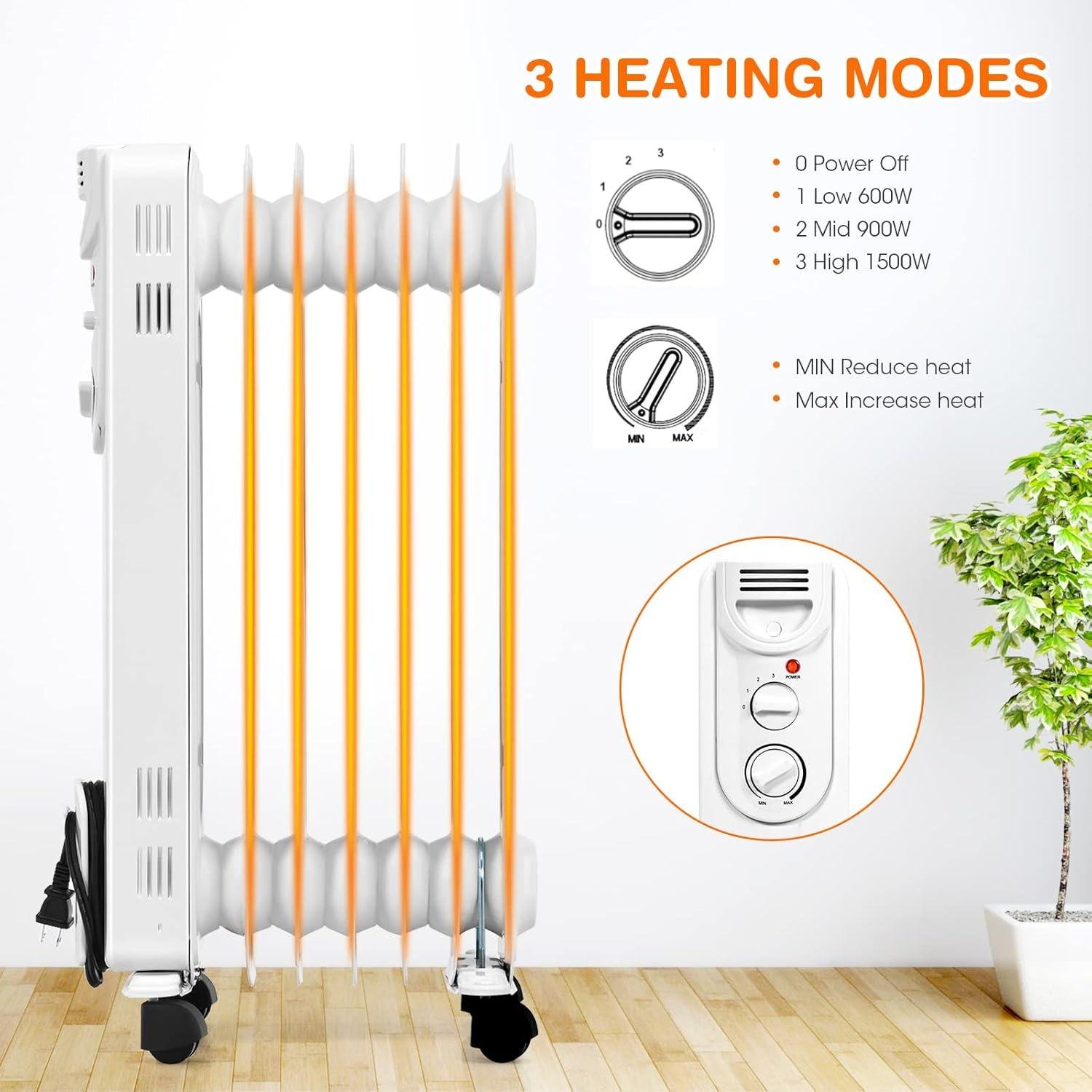 Stay Cozy with Our Portable 1500W Oil Heater: Safe & Energy-Saving!