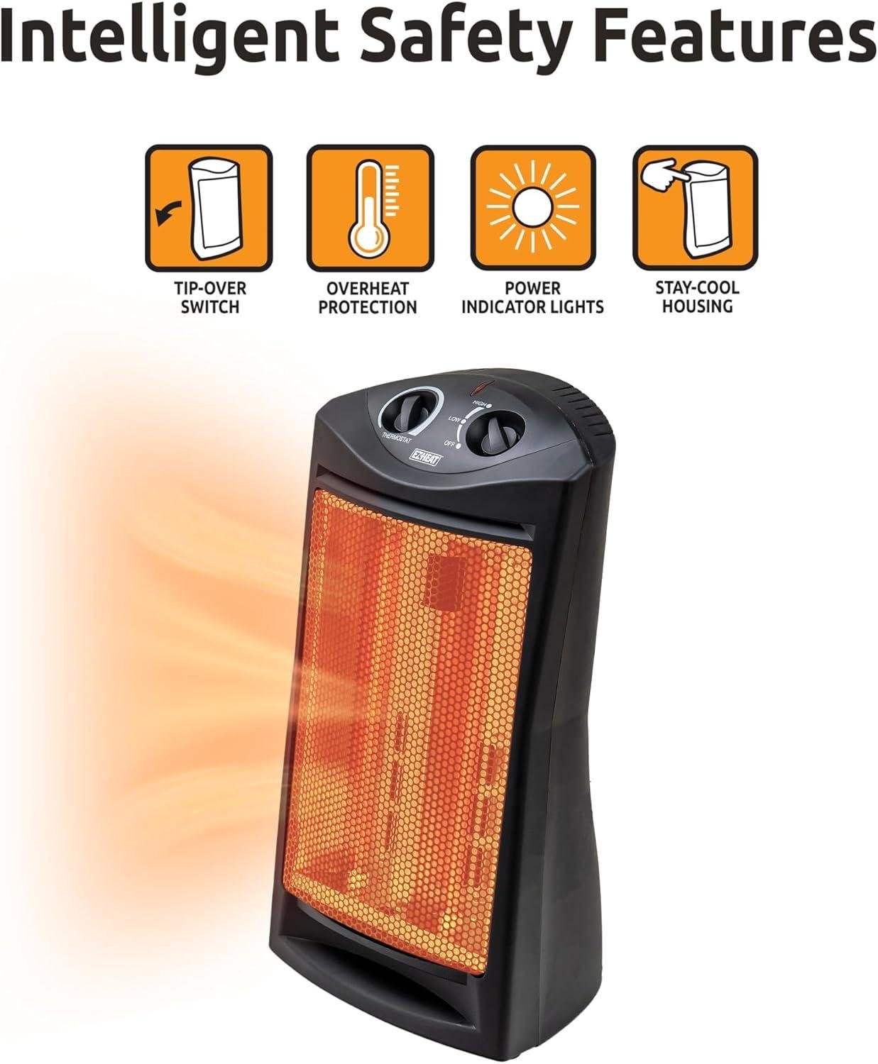Stay Cozy with Our EZ-HEAT 1,500W Quartz Heater: Safe, Stylish, and Efficient!