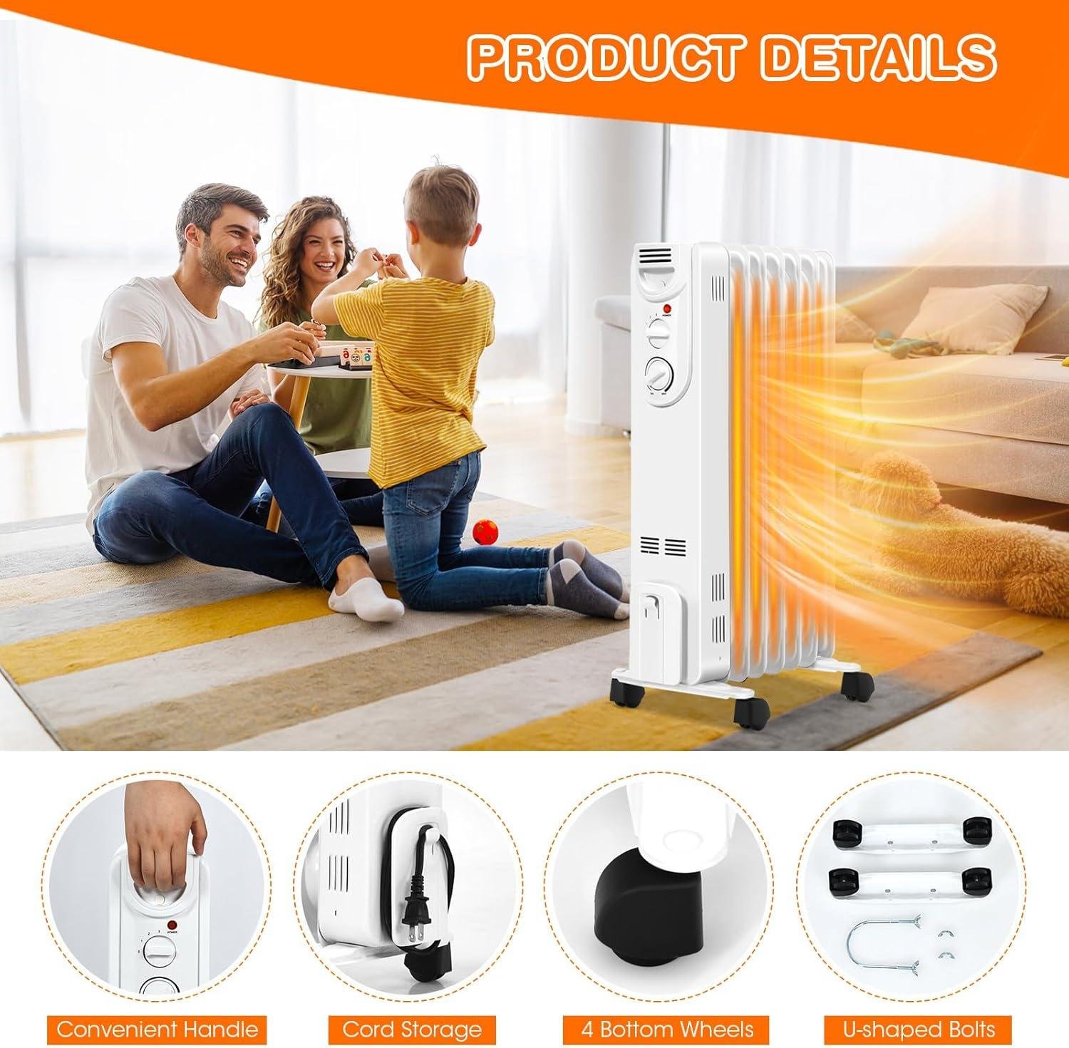 Stay Cozy with Our Portable 1500W Oil Heater: Safe & Energy-Saving!