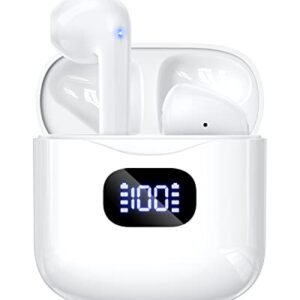 KTGEE Wireless Earbuds Bluetooth 5.3 Headphones, 40Hrs Playback Stereo Ear Buds with LED Display Charging Case IPX7 Waterproof in-Ear Earphones with Mic for Phone Tablet Laptop Sports, White