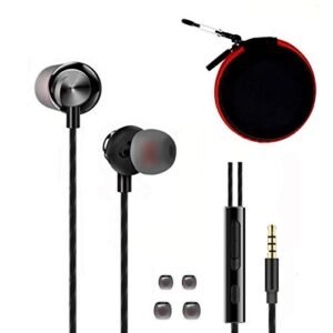 ApexOne Wired Metal in-Ear Earbuds Headphones with MIC &Volume Control and Pocket Case, Crystal Clear Sound Bass Stereo Noise Isolating Earphones (Earbuds, Red Storage Case and 2 Small Tips Included)