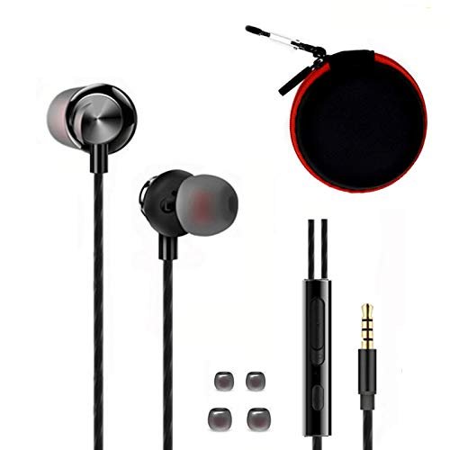 ApexOne Wired Metal in-Ear Earbuds Headphones with MIC &Volume Control and Pocket Case, Crystal Clear Sound Bass Stereo Noise Isolating Earphones (Earbuds, Red Storage Case and 2 Small Tips Included)