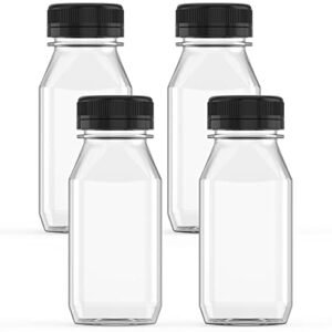 Hulless 6 Ounce Plastic Juice Bottle Drink Containers 5 Pcs Juicing Bottles with Black Lids, Suitable for Juice, Smoothies, Milk and Homemade Beverages