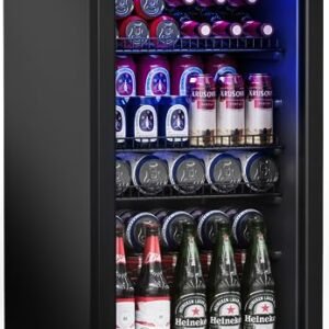 Manastin Beverage Refrigerator Cooler-120 Cans Freestanding Mini Fridge Cooler with Glass Door, Adjustable Shelves & Digital Temperature Display for Soda, Wine or Beer (Black, 3.2 Cu.Ft)