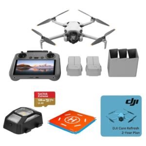 Mini 4 Pro Drone Fly More Combo, Bundle with Lanyard Mount, 2x 128GB Memory Card and DJI Care Refresh 2-Year Plan, 20" Foldable Landing Pan, Drone Anti-Collision Strobe lights