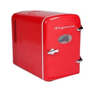 Frigidaire EFMIS175 Retro 9-Can Mini Personal Fridge Portable Cooler for Car, Office, Bedroom, Dorm Room, or Cabin, 11.8"D x 7.1"W x 10.1"H, Red