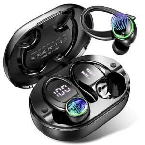 Wireless Earbuds, Bluetooth 5.3 Headphones with Noise Cancelling Mic, Bass Stereo Bluetooth Earphones 50Hrs with LED Display, IP7 Waterproof Earbuds with Earhooks, Ear Buds for Sports/Workout/Running