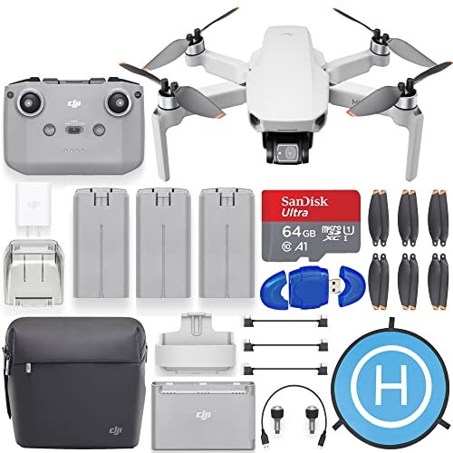 Digital Village DJI Mini 2 Fly More Combo Drone Quadcopter with 4K Camera Bundle with SanDisk 64GB MicroSD Card, Landing pad Kit with Pilot Bundle (Renewed)