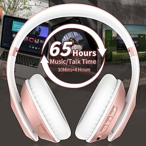 Rose Gold Glynzak Bluetooth Headphones: 65H HiFi with 6EQ Modes - Image 2