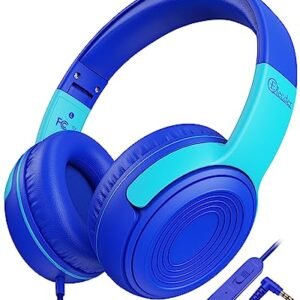 ELECDER Kids Headphones, S8 Wired Headphones for Kids with Microphone for Boys Girls, Adjustable 85dB/94dB Volume Limited (Navy/Blue)