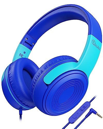 ELECDER Kids Headphones, S8 Wired Headphones for Kids with Microphone for Boys Girls, Adjustable 85dB/94dB Volume Limited (Navy/Blue)
