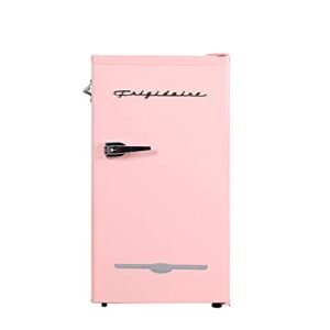 Frigidaire Retro Compact Fridge with Chiller, 3.2 cu ft Countertop Fridge with Built-In Bottle Opener, Compact Refrigerator for Office, Bedroom, Dorm Room or Cabin - 16.5"D x 19"W x 31"H (Pink)