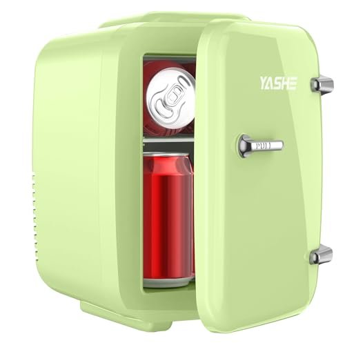 YASHE Mini Fridge for Bedroom, 4 Liter/6 Cans Small Refrigerator, 110V AC/ 12V DC Thermoelectric Cooler and Warmer for Drink Office Dorm Car, Green