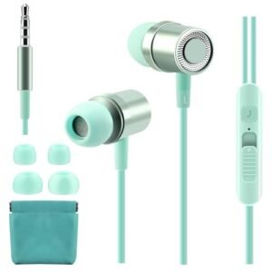 AzukiLife Kids Wired Earbuds with Mic, Comfortable Lightweight Cute Ear Buds with Case for School, Travel, Running and Sports, Corded Earphones for Girls, Boys, Women, Small Ear Headphones -Blue