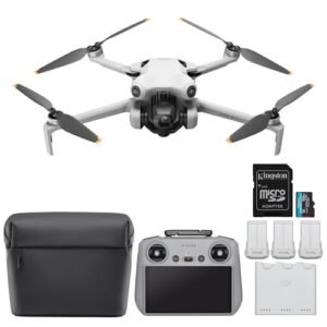 DJI Mini 4 Pro Quadcopter Drone Fly More Combo Plus with RC 2 Controller- 4K Ultra HD Video Capture - Intelligent Flight Modes for Aerial Enthusiasts Bundle with 128GB Memory Card (2 Items)