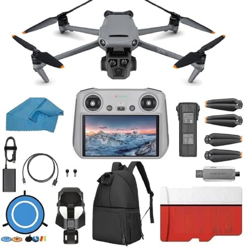 DJI Mavic 3 Pro with DJI RC, Flagship Triple-Camera Drone with 4/3 CMOS Hasselblad Camera, 43-Min Flight Time, with 128 GB Micro SD Card, 3.0 USB Card Reader, Landing Pad, Waterproof Backpack and More