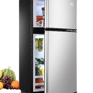 KRIB BLING Mini Fridge With Freezer,Compact Refrigerator With 2 Doors,7- Level Adjustable Thermostat, Removable Glass Shelves For Bedroom, Office, Kitchen, Apartment, Dorm, 3.5 Cu. Ft Silver