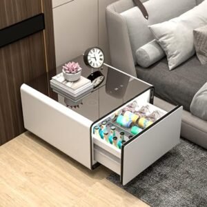 LIVTAB Smart Side Table with Built-in Fridge, 27.8" D x 26.5" W x 18.1" H, White