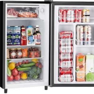 Sweetcrispy 3.2 Cu.Ft Mini Fridge with Freezer Small Refrigerator Single Door Adjustable Thermostat Energy-efficient Low Noise, Compact Fridge for Bedroom, Office, Dorm (Silver Door)