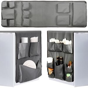 Extended Mini Fridge Caddy Organizer - 55" x 16.5" Back to School Dorm and Office Over the Fridge Storage Organizer with 11Pockets for Flatware Drink Paper Goods, College Must Have, Gray