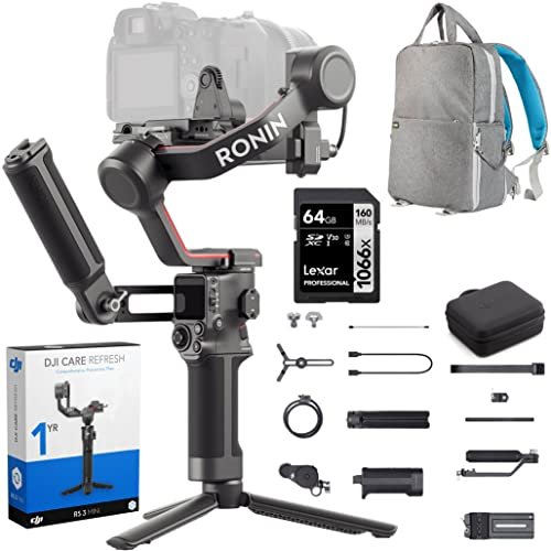 DJI RS 3 Gimbal Stabilizer Combo with BG21 and Briefcase Grip, Focus Motor and Case for DSLR Cameras Bundle with DJI Care Refresh 1-Yr Plan for DJI RS 3, Deco Gear Backpack and 64GB SDXC Memory Card