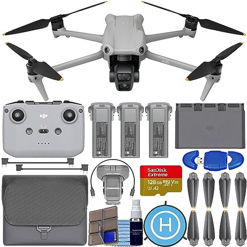 DJI Air 3 Fly More Combo with DJI RC-N2 Controller Drone with 4K HDR, 46-Min Max Flight Time, 48MP CP.MA.00000692.01 Bundle with 128GB Memory Card, Landing Pad + More, gray