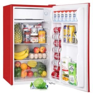 Upstreman 3.2 Cu.Ft Mini Fridge with Freezer, Single Door, Dorm Fridge, Adjustable Thermostat, Refrigerator for Dorm, Office, Bedroom, Red-BR321
