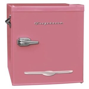 Frigidaire EFR176 Retro Compact Fridge with Chiller Mini Refrigerator with Built-in Bottle Opener for Office, Bedroom, Dorm Room or Cabin, 1.6 cu ft 16"D x 18"W x 18.5"H, Pink