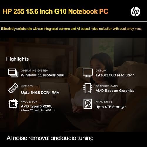 HP 255 G10 2024 Laptop, 16GB RAM, 1TB SSD, Ryzen 3, FHD, Win 11 Pro - Image 2