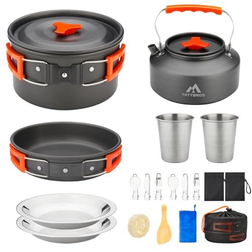 17-Pc Camping Cookware Set with Kettle, Pot, Pan, Cups, Plates & Utensils