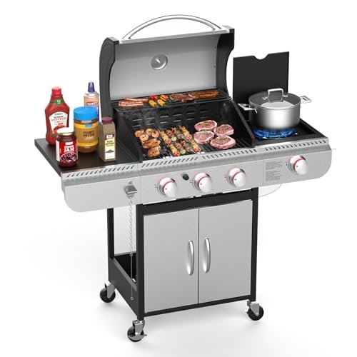 Premium 3-Burner Propane Gas Grill w/ Side Burner | 37000 BTU Stainless Steel BBQ