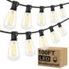 100FT LED Outdoor String Lights - 52 Shatterproof Edison Bulbs, Waterproof