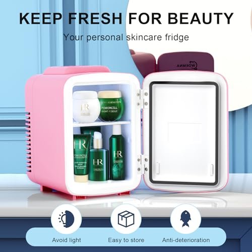 Mini Fridge Pink, 4 Liter/6 Cans Skincare Fridge for Bedroom, 110V AC/12V DC Portable Thermoelectric Cooler and Warmer Small Refrigerators for Beauty & Makeup, Dorm Office and Car - Image 7