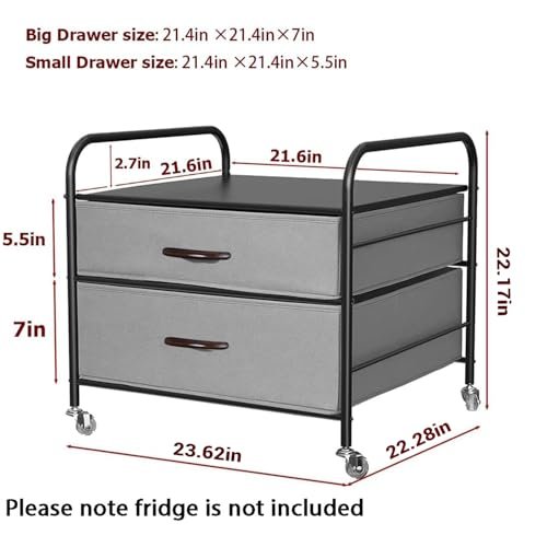 EazeHome Mini Fridge Stand, Fridge Stand with Storage, 2 Drawer Fridge Cart, Organizer Unit for Mini Fridge, Fridge Stand with Metal Frame and Fabric Drawers, Mini Fridge Table with 4 Swivel Wheels - Image 3