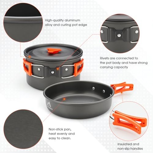 17-Pc Camping Cookware Set with Kettle, Pot, Pan, Cups, Plates & Utensils - Image 5