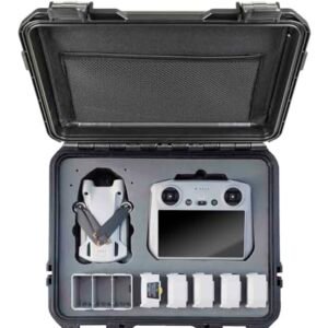 INNVO Waterproof Hard Case for DJI Mini 3/4 Pro Fly More Combo RC/RC-N2, Rugged Protective Carrying Case with Insert for Quadcopters & Multirotors, Rubber Handle Mesh Pocket Black