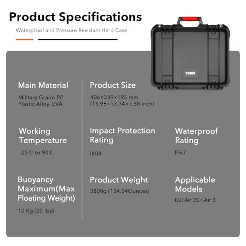 SYMIK Waterproof Hard Case for DJI Air 3/DJI Air 3 Fly More Combo - Image 9